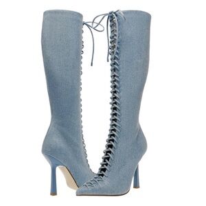 NEW Steve Madden “Killa” Blue Denim Lace Up Tall Boots NWT